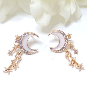 NEW 925 SILVER WITH ENAMEL MOON AND STAR STUD EARRINGS! ☆☆3 FOR $30☆☆
